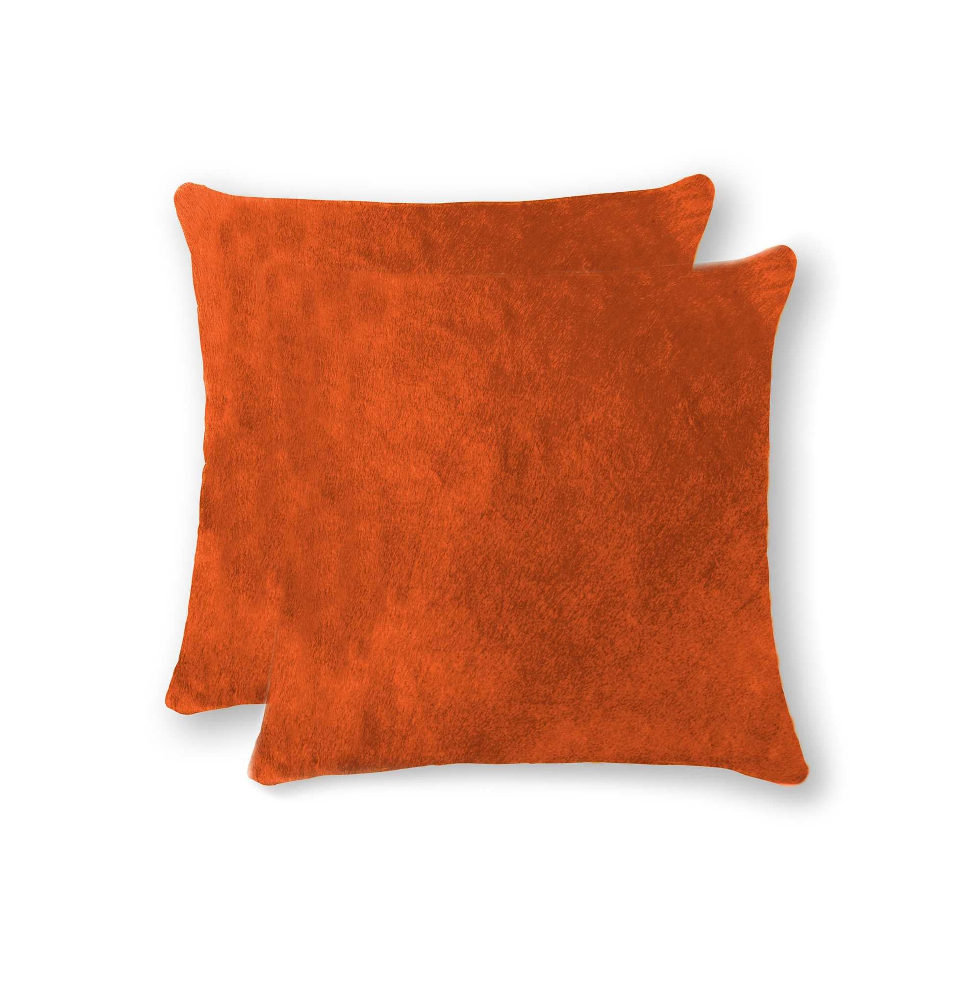 18" x 18" x 5" Orange Cowhide Pillow 2 Pack