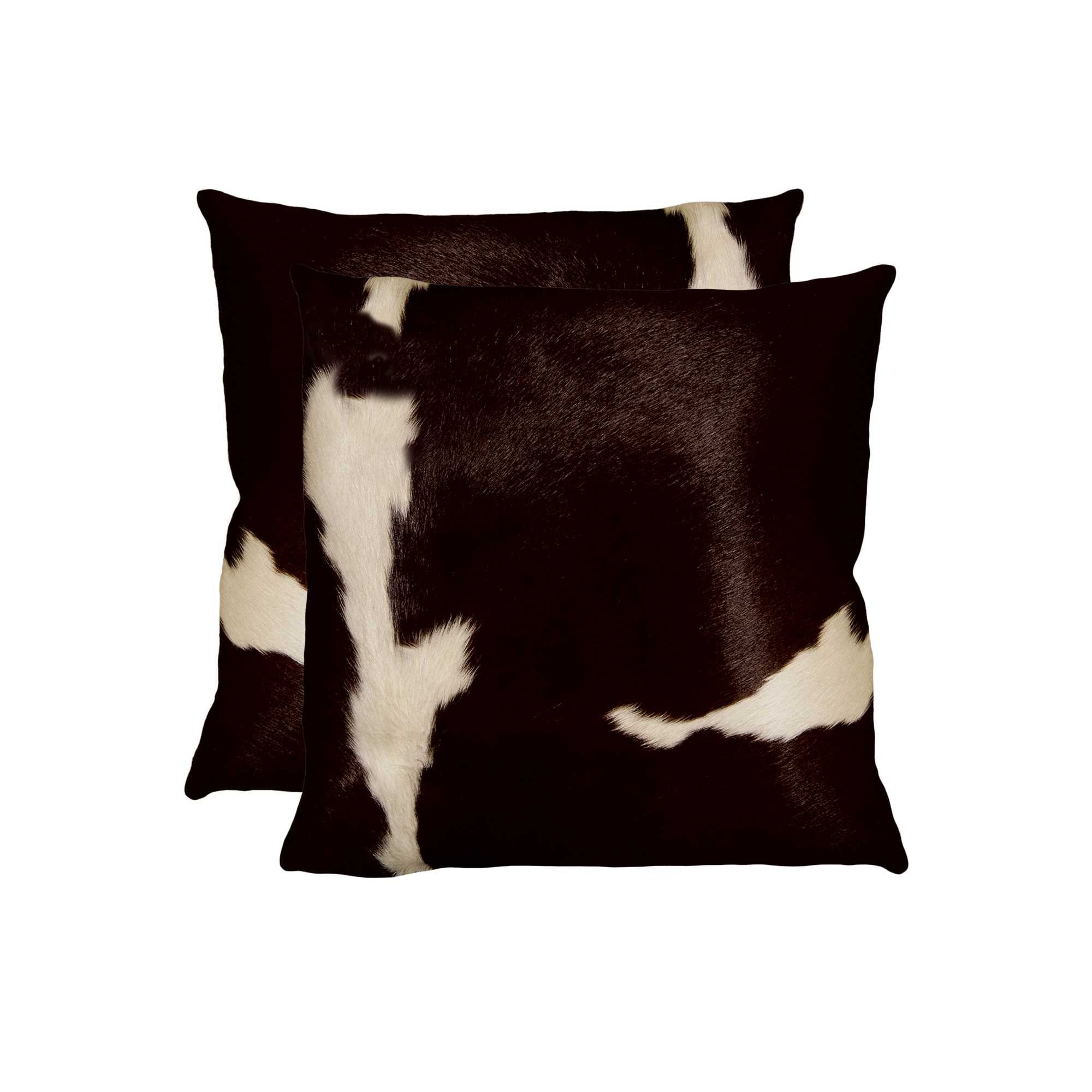 18" x 18" x 5" Chocolate And White Cowhide Pillow 2 Pack