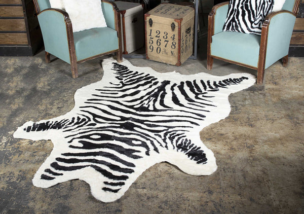 63" x 90" Zebra Black And White Print Area Rug