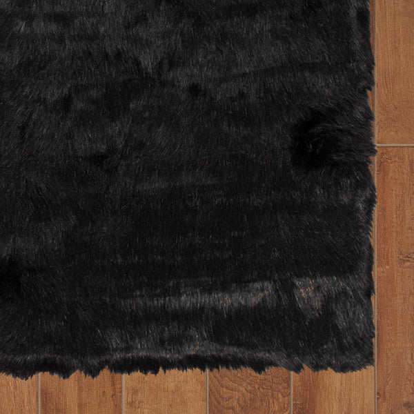 3" x 5" Black Rectangular Faux Fur - Area Rug