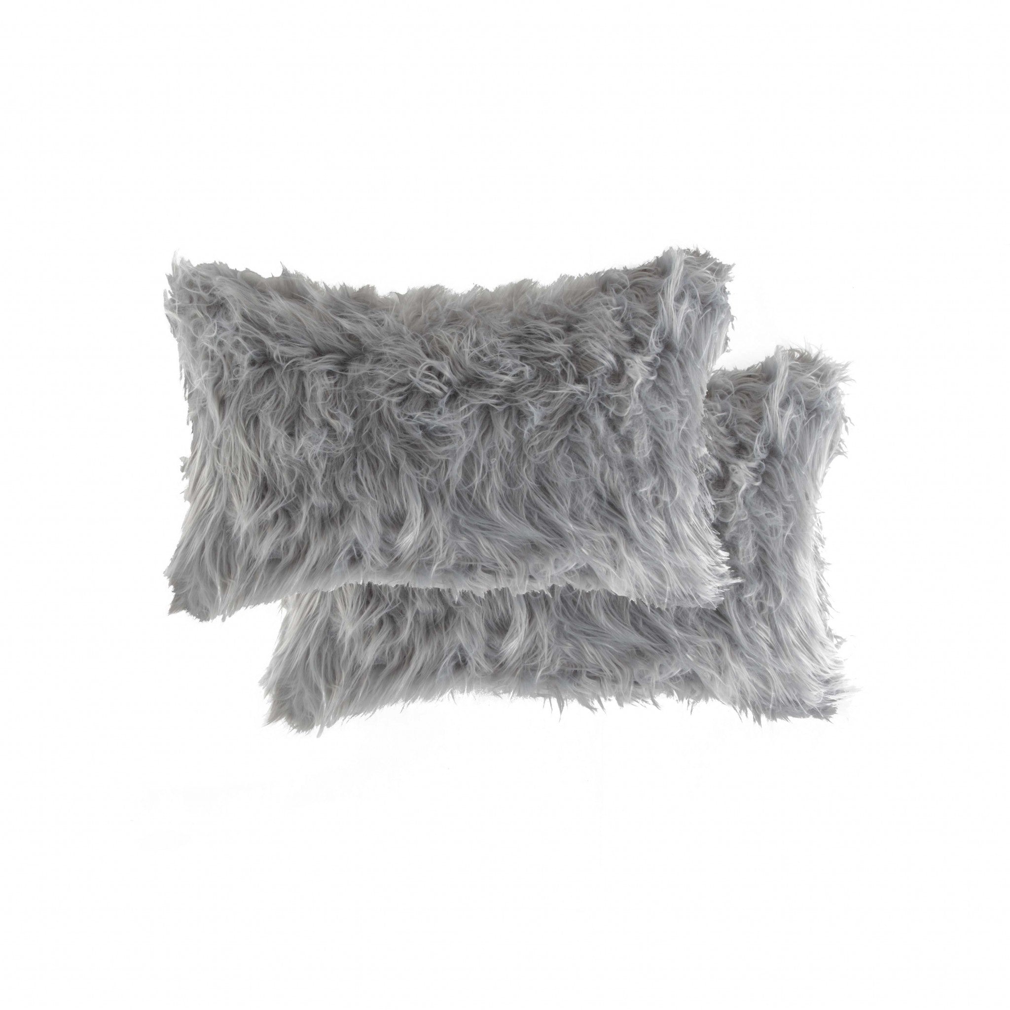 12" x 20" x 5" Gray Faux Pillow 2 Pack