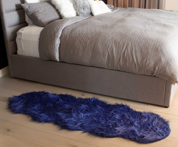 24" x 72" Ink Blue Faux Fur Sheepskin Rug