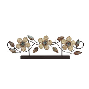 Stamped Wood and Metal Flower Table Top