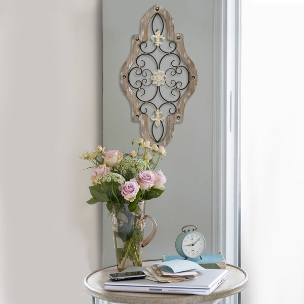 French Country White-Wash Metal Scroll Wall Decor