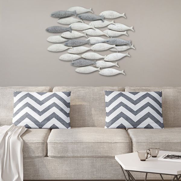 Coastal Grey School of Fish Metal Wall Decor