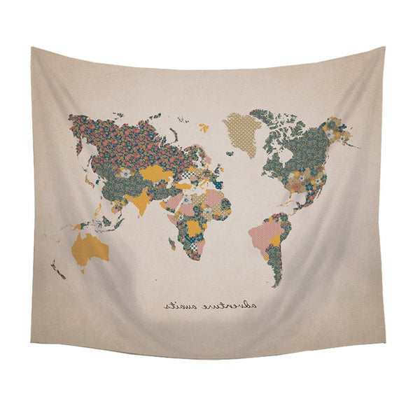 Adventure Awaits World Map Wall Hanging Tapestry