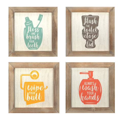 Floss Flush Wipe Wash Metal and Wood Framed Wall Art