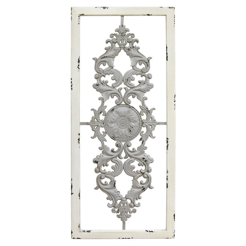 Distressed Scroll Panel Metal White Wood Framed Wall Art