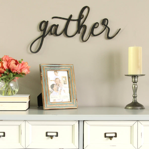 Black Gather Metal Script Wall Decor