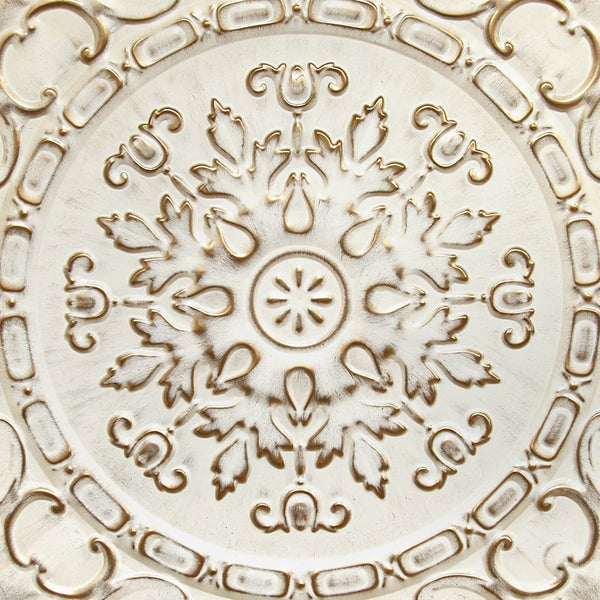 Distressed White European Medallion Metal Wall Decor