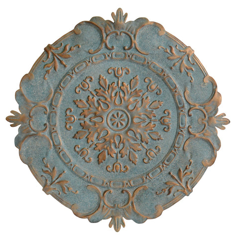 Distressed Blue European Medallion Metal Wall Decor