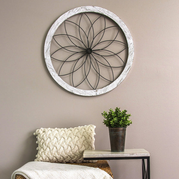 Distressed Chic Flower Metal and Wood Wall Decor