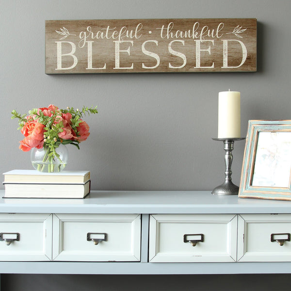 Grateful Thankful Blessed Wooden Wall Decor