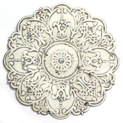 Small White Medallion Distressed Metal Wall Decor