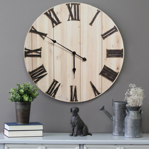 28" Round Distressed White Wood and Metal Wall Clock