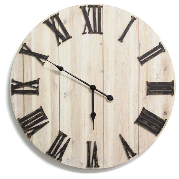 28" Round Distressed White Wood and Metal Wall Clock