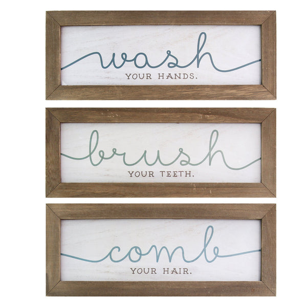 Rustic Set of 3 Grooming Instructions Bathroom Wall Art