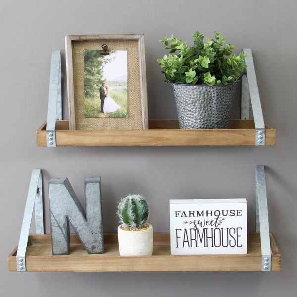 Farmhouse Metal and Wood Framed Shelves