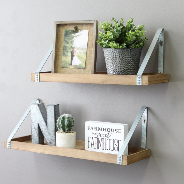 Farmhouse Metal and Wood Framed Shelves