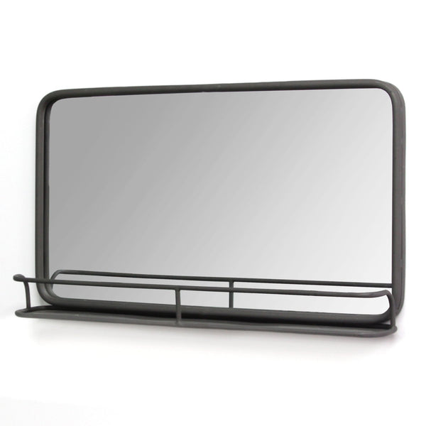 24" Chic Rectangular Gunmetal Framed Mirror with Shelf