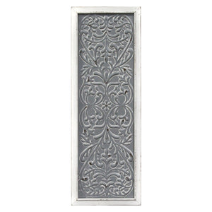 Distressed Gray Metal Embossed Wood Wall Decor