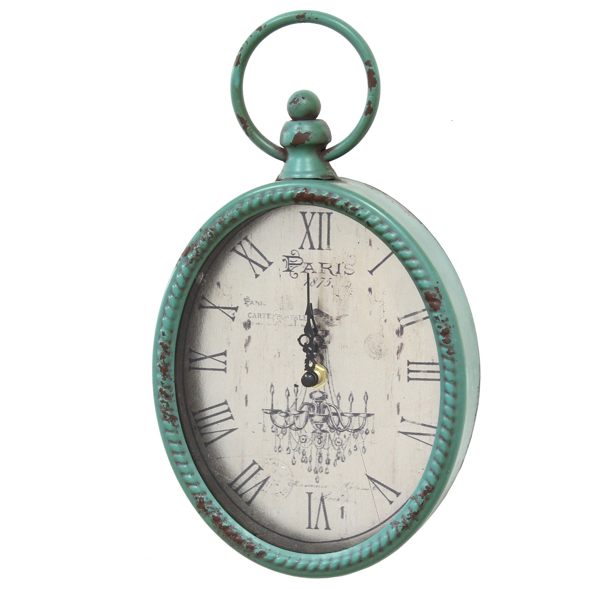 11.5" Teal Oval Vintage Look Metal Wall Clock