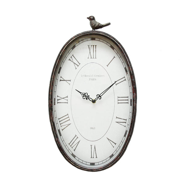 Oval Distressed Gunmetal Antique Bird Clock