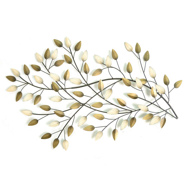 Gold and Beige Metal Blowing Leaves Wall Decor