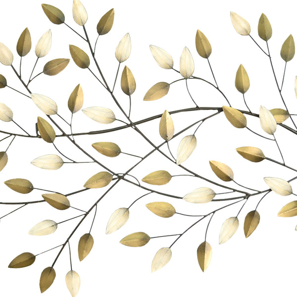 Gold and Beige Metal Blowing Leaves Wall Decor