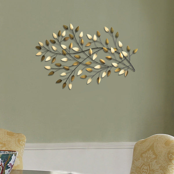 Gold and Beige Metal Blowing Leaves Wall Decor