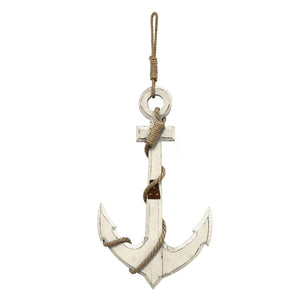 Distressed White Nautical Anchor Wood Wall Decor