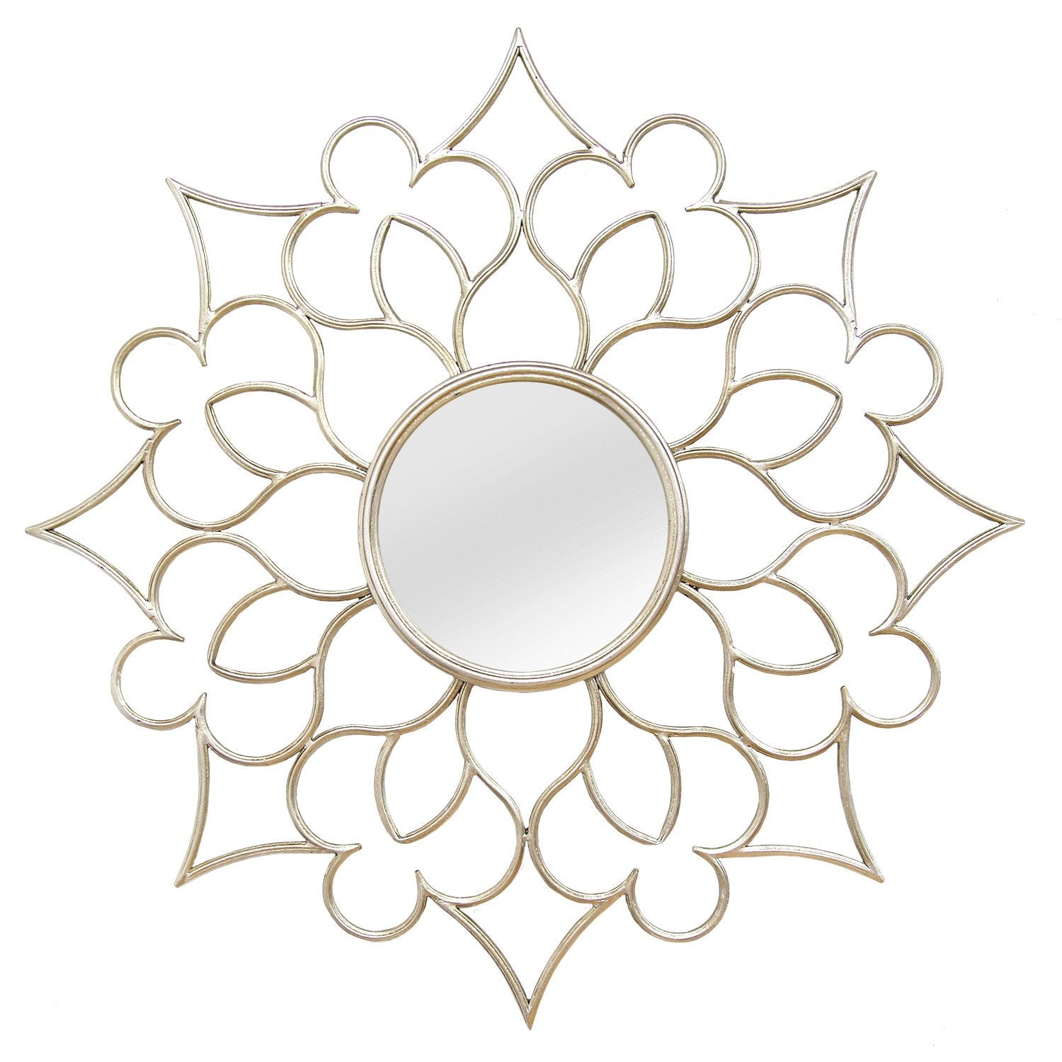 7" Round Silver Quatrefoil Metal Framed Wall Mirror