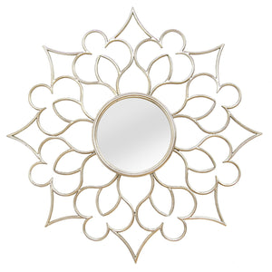 7" Round Silver Quatrefoil Metal Framed Wall Mirror