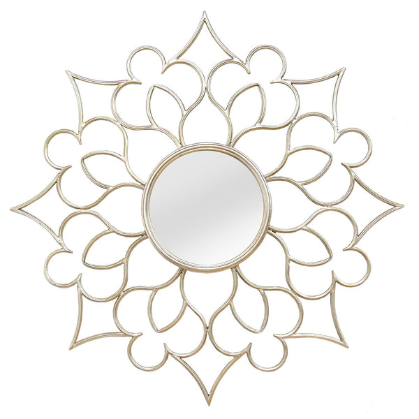 7" Round Silver Quatrefoil Metal Framed Wall Mirror