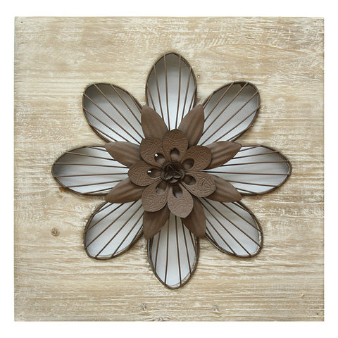 Distressed Flower Wood Wall Decor with Metal Floral Centerpiece