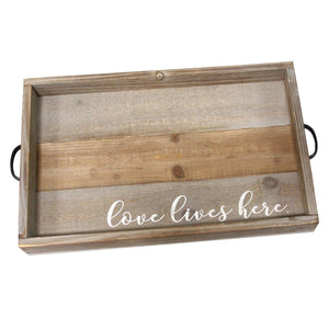 Distressed Love Lives Here Wood Serving Tray