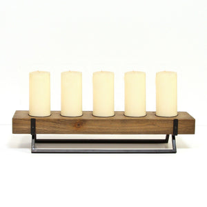 5-Candle Metal and Wood Holder Centerpiece