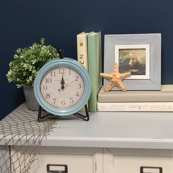 Rustic Blue and Wood Table or Desk Clock