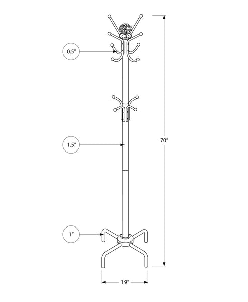 19" x 19" x 70" Red Metal Coat Rack