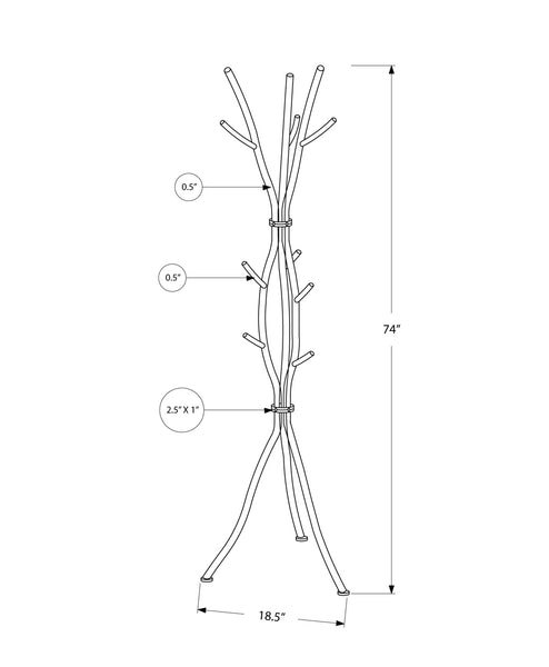 18.5" x 18.5" x 74" Black Metal Coat Rack