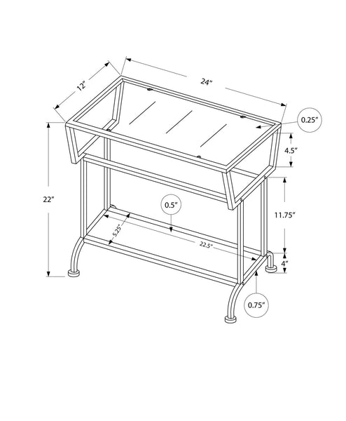 12" x 24" x 22" Black Metal with Clear Tempered Glass Accent Table