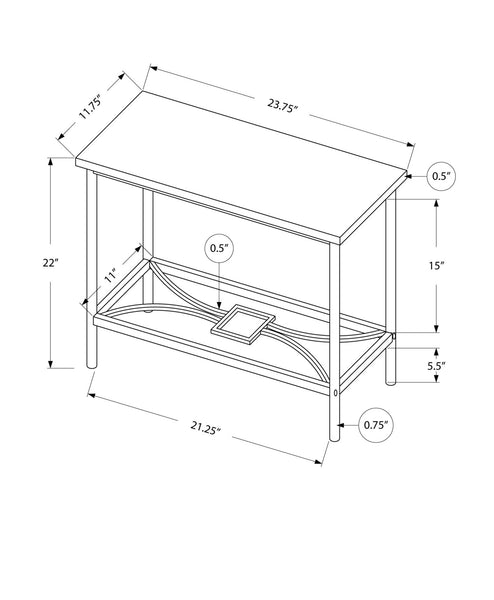 11.75" x 23.75" x 22" Dark Taupe Black Mdf Metal Accent Table