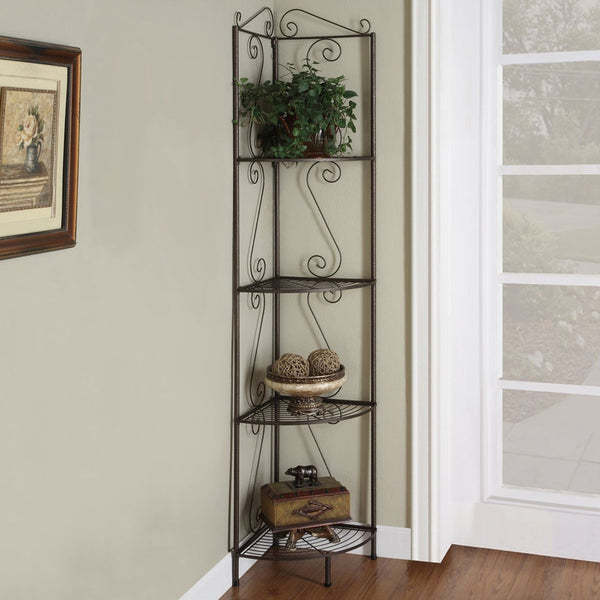 15" x 22.5" x 70" Brown Metal Corner Shelf Bookcase