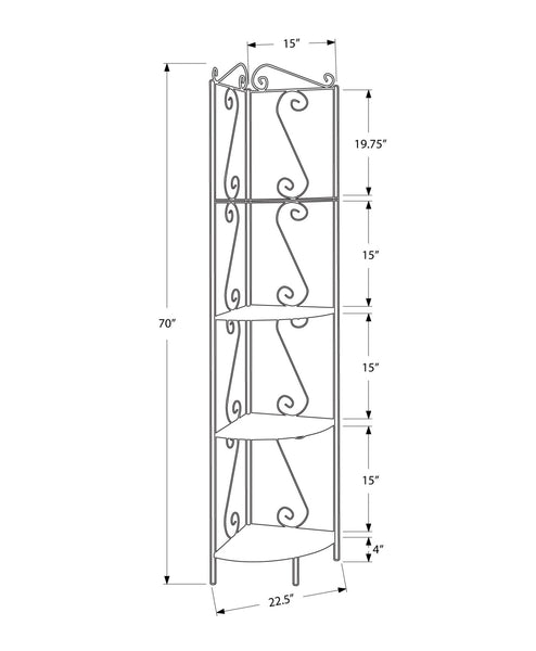 15" x 22.5" x 70" Brown Metal Corner Shelf Bookcase