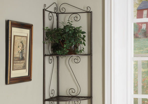 15" x 22.5" x 70" Brown Metal Corner Shelf Bookcase