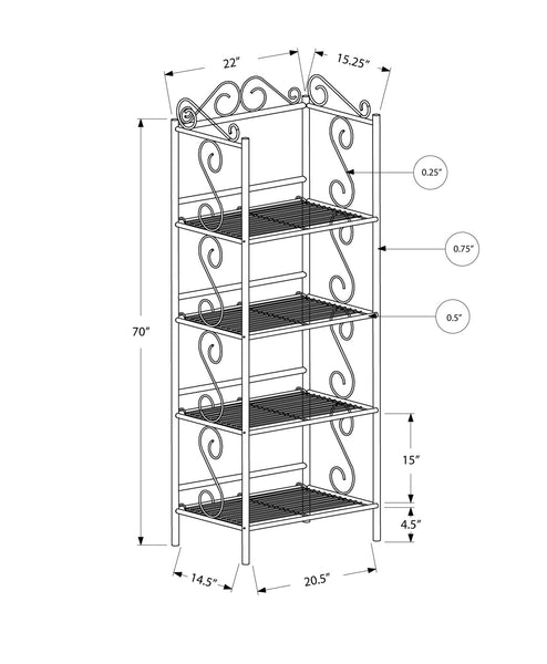 15.25" x 22" x 70" Brown Metal Shelf Bookcase