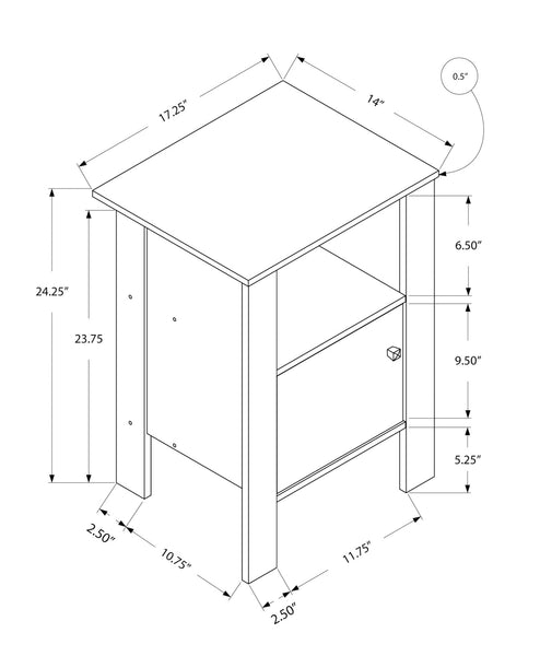 14" x 17.25" x 24.25" Black and Grey Night Stand With Storage