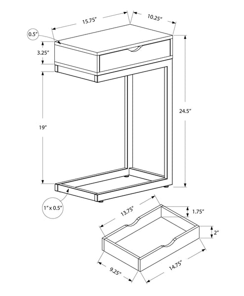 24.5" White Finish and Chromed Metal Accent Table