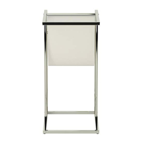 19.5" x 12" x 24" Chrome Tempered Glass Leather Look Accent Table