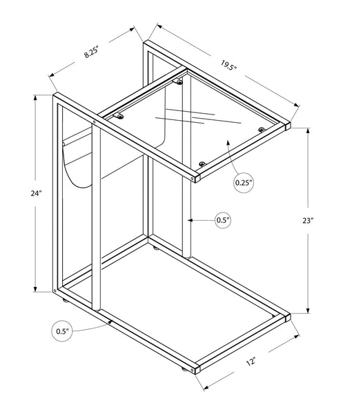 19.5" x 12" x 24" White Metal Tempered Glass Leather Look Bookcase